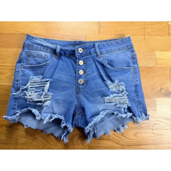 Unbranded Pants - Blue Denim Cutoff Shorts Distressed Frayed Hem Medium Wash 26 Waist